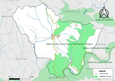 Carte des ZNIEFF de type 1 de la commune.