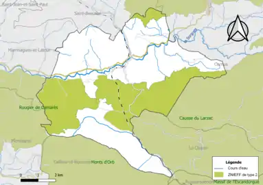 Carte des ZNIEFF de type 2 de la commune.