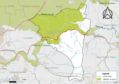 Carte des ZNIEFF de type 2 de la commune.