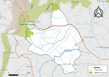 Carte de la ZNIEFF de type 2 de la commune.