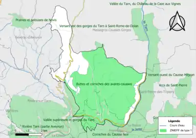 Carte des ZNIEFF de type 1 de la commune.