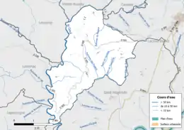 Carte en couleur présentant le réseau hydrographique de la commune