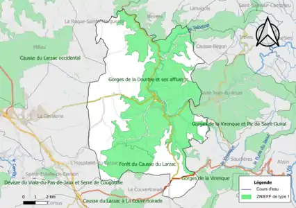 Carte des ZNIEFF de type 1 de la commune.