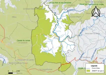 Carte des ZNIEFF de type 2 de la commune.