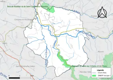 Carte des ZNIEFF de type 1 de la commune.