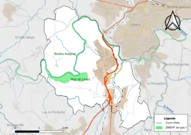 Carte des ZNIEFF de type 1 de la commune.