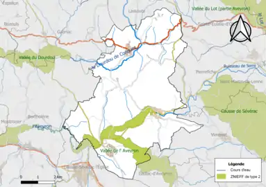 Carte de la ZNIEFF de type 2 de la commune.