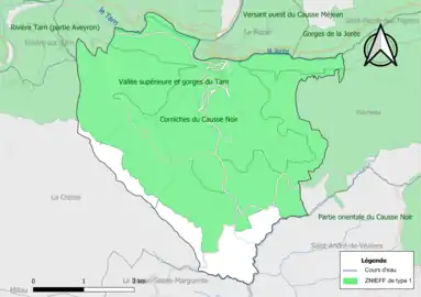 Carte des ZNIEFF de type 1 de la commune.