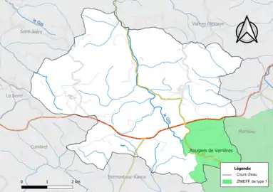 Carte de la ZNIEFF de type 1 de la commune.