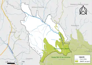 Carte des ZNIEFF de type 2 de la commune.