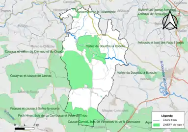 Carte des ZNIEFF de type 1 de la commune.