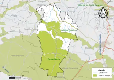 Carte des ZNIEFF de type 2 de la commune.