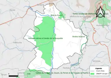 Carte des ZNIEFF de type 1 de la commune.