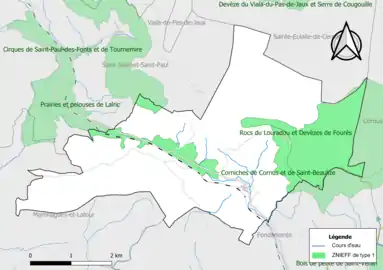 Carte des ZNIEFF de type 1 de la commune.