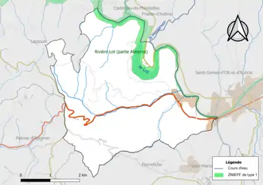 Carte de la ZNIEFF de type 1 de la commune.