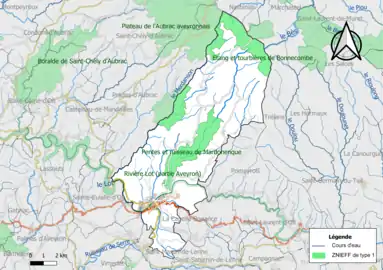 Carte des ZNIEFF de type 1 de la commune.