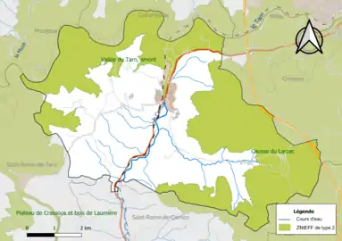 Carte des ZNIEFF de type 2 de la commune.