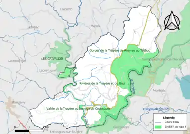 Carte des ZNIEFF de type 1 de la commune.