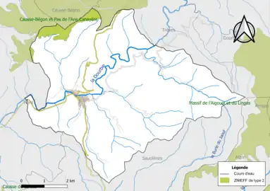 Carte de la ZNIEFF de type 2 de la commune.