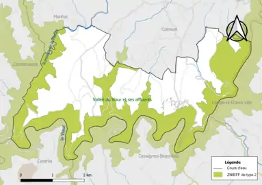 Carte de la ZNIEFF de type 2 de la commune.