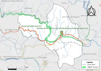 Carte de la ZNIEFF de type 1 de la commune.