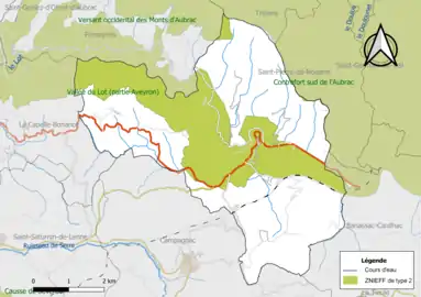 Carte des ZNIEFF de type 2 de la commune.