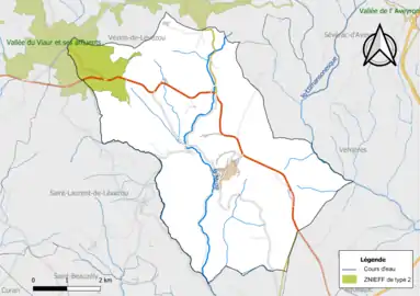 Carte de la ZNIEFF de type 2 de la commune.