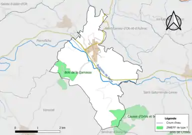 Carte des ZNIEFF de type 1 de la commune.