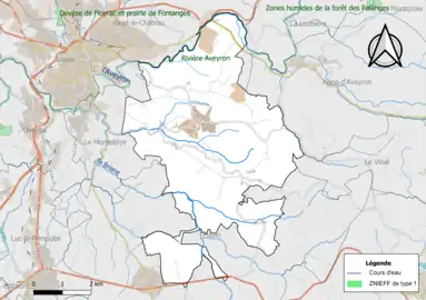 Carte de la ZNIEFF de type 1 de la commune.