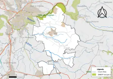 Carte de la ZNIEFF de type 2 de la commune.