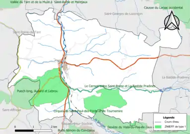 Carte des ZNIEFF de type 1 de la commune.