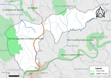 Carte des ZNIEFF de type 1 de la commune.