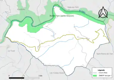 Carte de la ZNIEFF de type 1 de la commune.