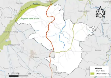 Carte de la ZNIEFF de type 2 de la commune.