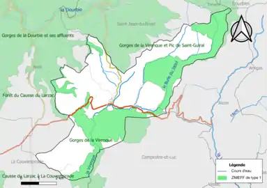 Carte des ZNIEFF de type 1 de la commune.