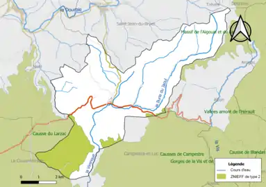 Carte des ZNIEFF de type 2 de la commune.