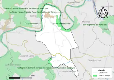 Carte des ZNIEFF de type 1 de la commune.