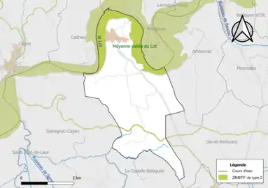 Carte de la ZNIEFF de type 2 de la commune.