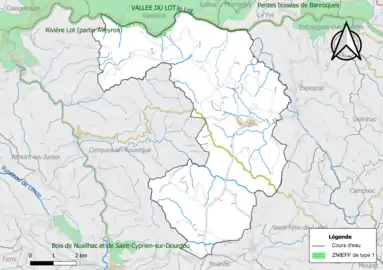 Carte de la ZNIEFF de type 1 de la commune.