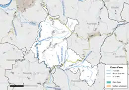 Carte en couleur présentant le réseau hydrographique de la commune