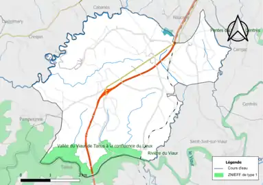 Carte des ZNIEFF de type 1 de la commune.