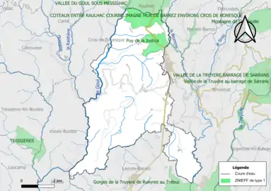 Carte des ZNIEFF de type 1 de la commune.