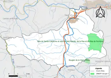 Carte des ZNIEFF de type 1 de la commune.