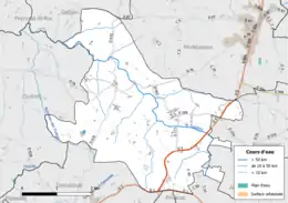 Carte en couleur présentant le réseau hydrographique de la commune