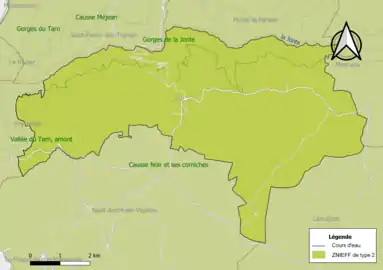 Carte des ZNIEFF de type 2 de la commune.