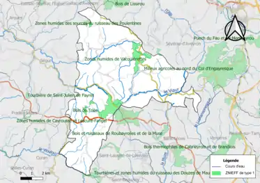 Carte des ZNIEFF de type 1 de la commune.