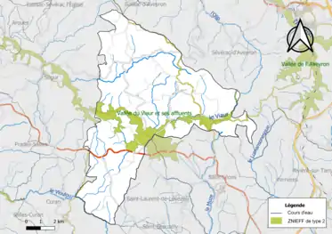 Carte de la ZNIEFF de type 2 de la commune.