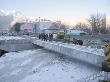 A bridge being built as part of the widening and improvement of the road between Dushanbe and Khujand in Tajikistan using Chinese labor and equipment.