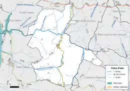 Carte en couleur présentant le réseau hydrographique de la commune