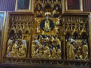 Le Retable de la Vierge, partie centrale du registre inférieur, la Dormition (vue d'ensemble).